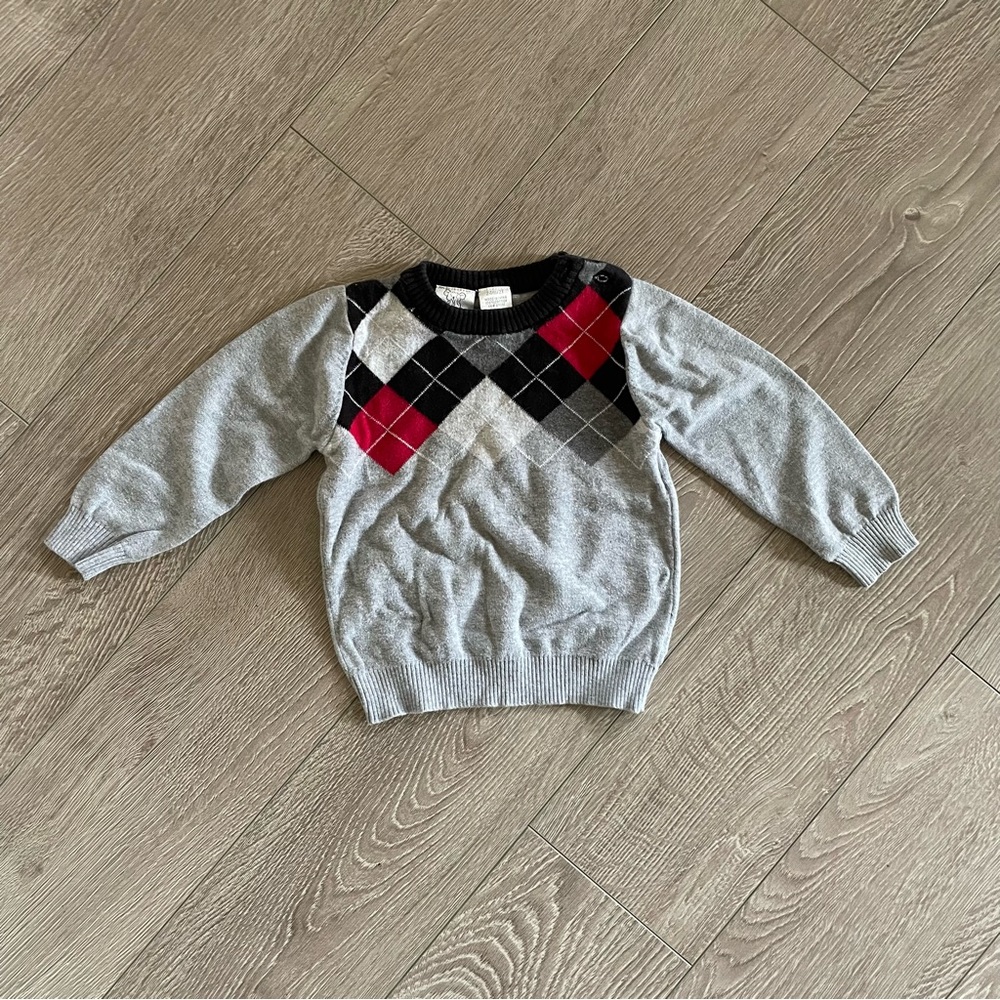 Grey and Plaid Holiday Fashion Baby Boy Toddler Sweater 24M 2T
